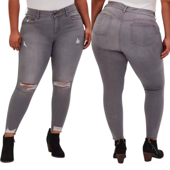 torrid Denim - Torrid Tall Bombshell Skinny Super Soft High Rise Destructed Jean Grey 20T NWT